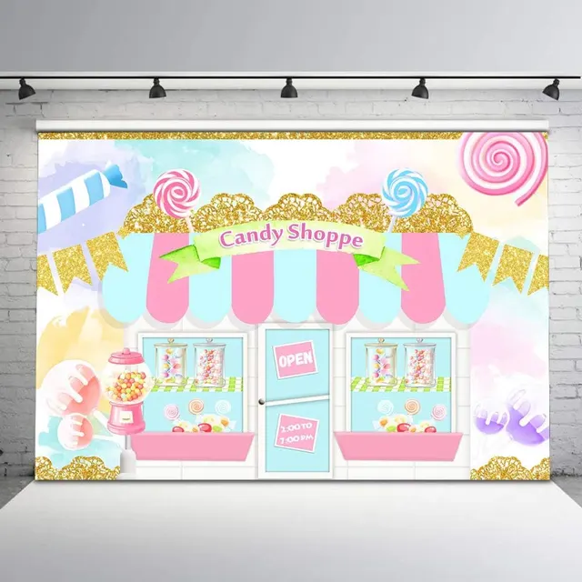 Pastel Candy Shoppe Backdrop — Sweet Candy Gold Banner