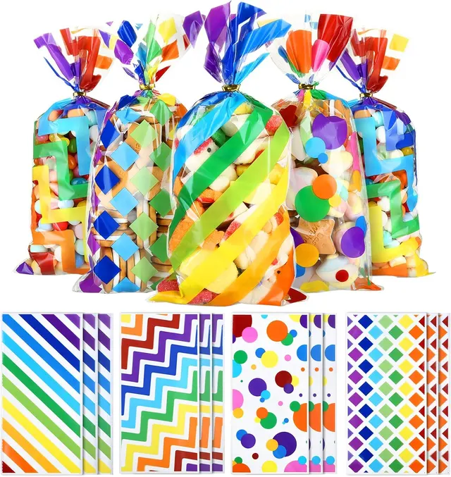 Rainbow Cellophane Treat Bags, 100pc