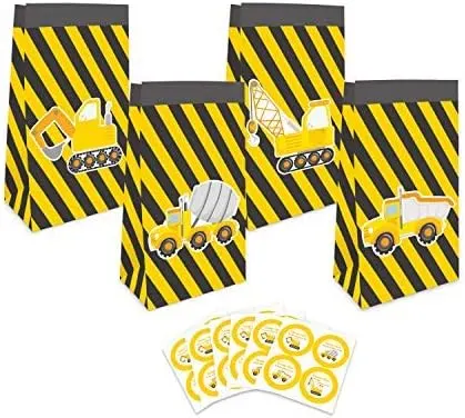 Faisichocalato Construction Party Favor Goodie Bags with Vehicle Stickers, 24pc