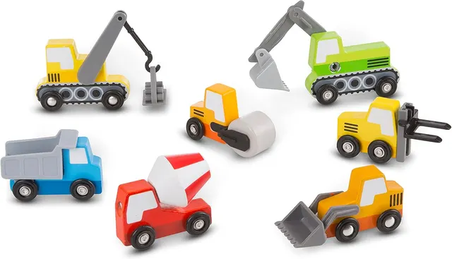 Melissa & Doug Wooden Construction Site Vehicles with Wooden Storage Tray, 8pc