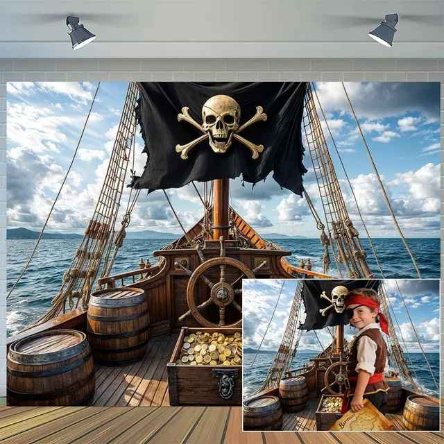 Pirate Ship Backdrop, Vintage Wooden Ship Deck