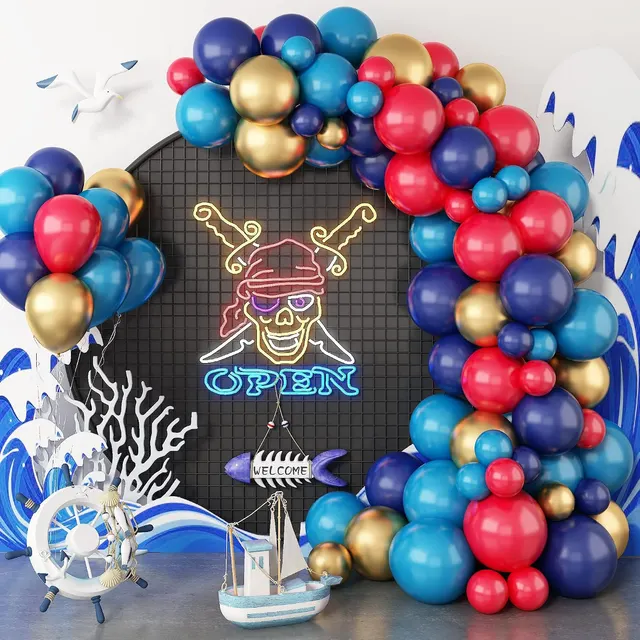 Red Blue Gold Balloon Garland (Peacock/Navy Adventurer)