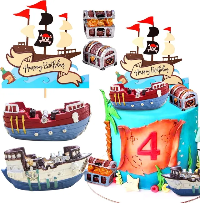 Pirate Ship + Treasure Chest Cake Topper Set