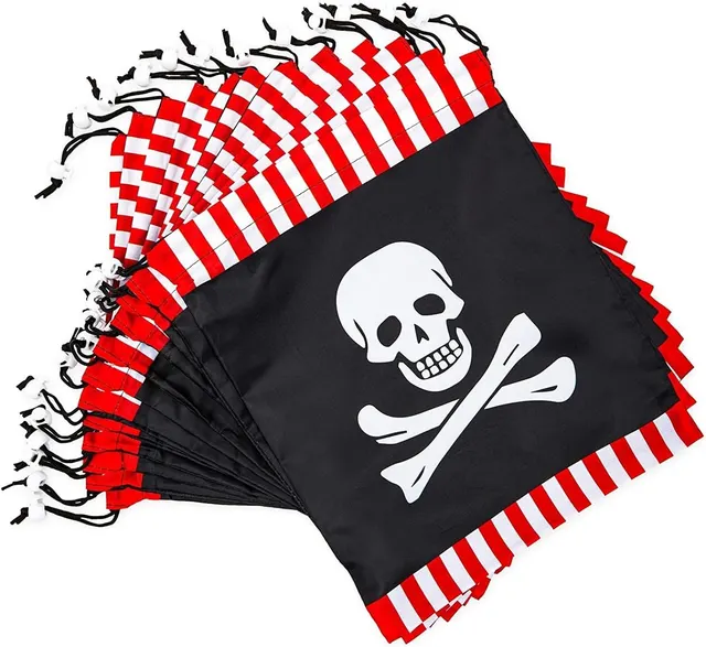 Blue Panda Pirate Skull Drawstring Favor Bags, 12-Pack