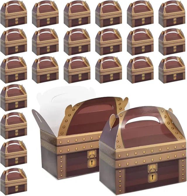 Blue Panda Treasure Chest Favor Boxes, 24-Pack