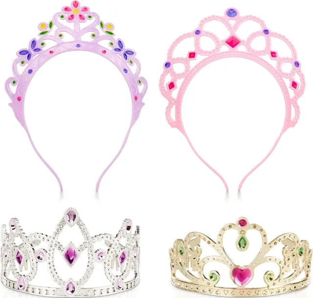 Melissa & Doug Dress-Up Tiaras Play Set, 4-Piece — Gold, Silver & Pearlescent Lavender/Pink Crowns