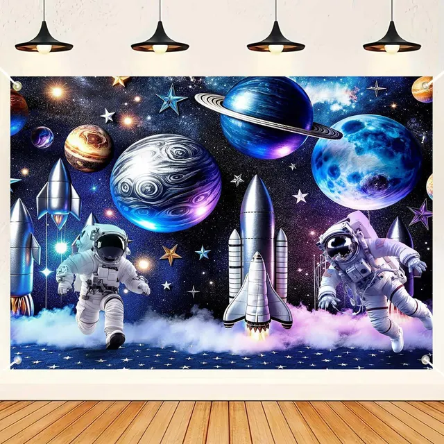 HANYING 3D Outer Space Astronaut Birthday Backdrop — Rocket, Space Ship, Planet Galaxy Photography Background, 7x5ft
