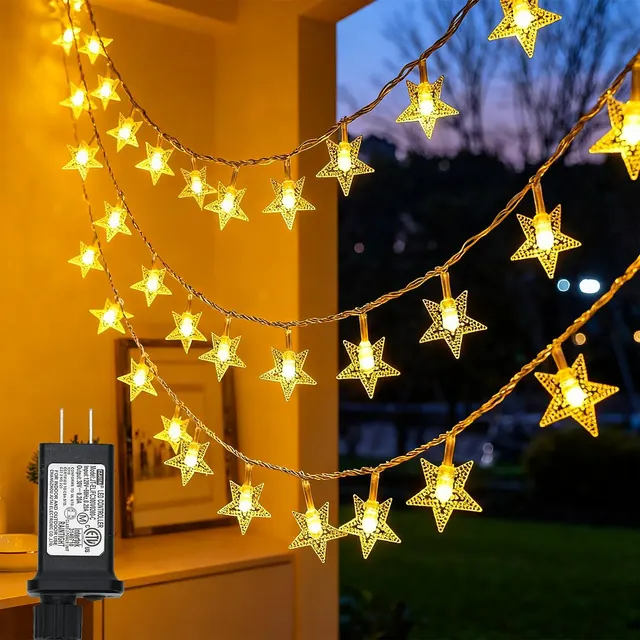 Twinkle Star 100 LED Star String Lights, 33ft Plug-In, Warm White