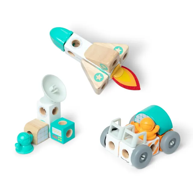 Melissa & Doug Blockables Space — Connectable Wooden Building Blocks with Astronaut Figures, Rover, and Rocket Ship, 38pc
