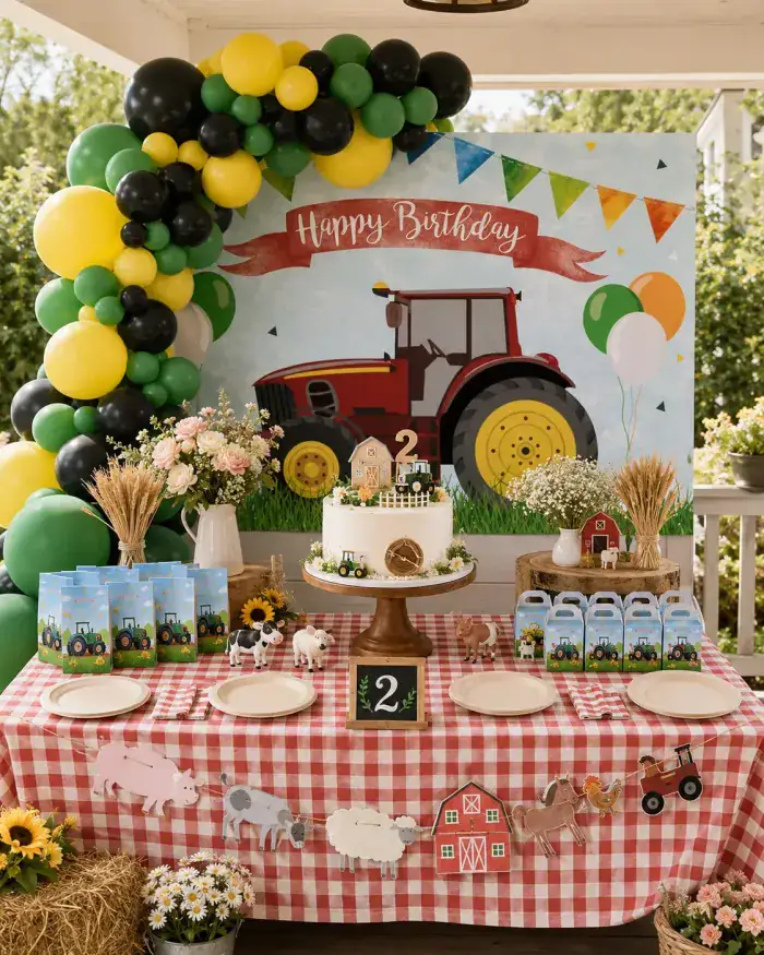 Vintage Farm Tractor party setup