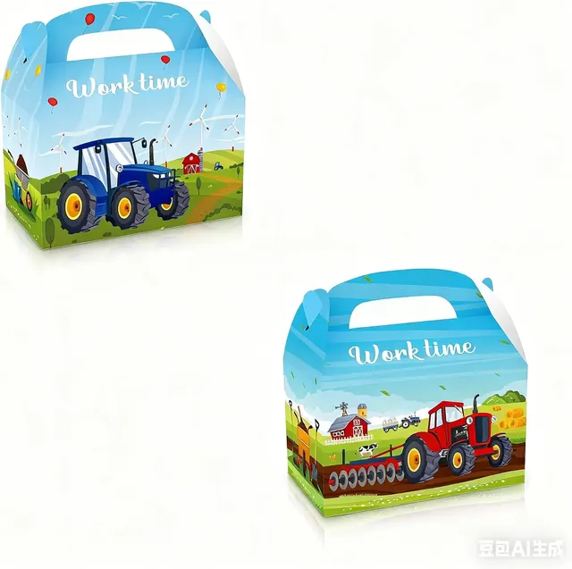 Tractor Party Treat Boxes w/ Handle, 12-Pack