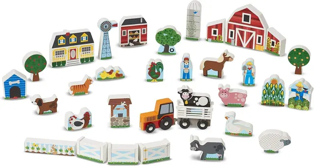 Melissa & Doug Wooden Farm and Tractor Play Set, 33pc