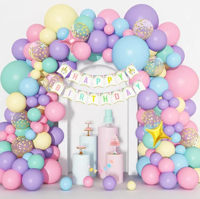 Unicorn Balloons Arch Garland Kit, 146pc — Pastel Rainbow (backup)