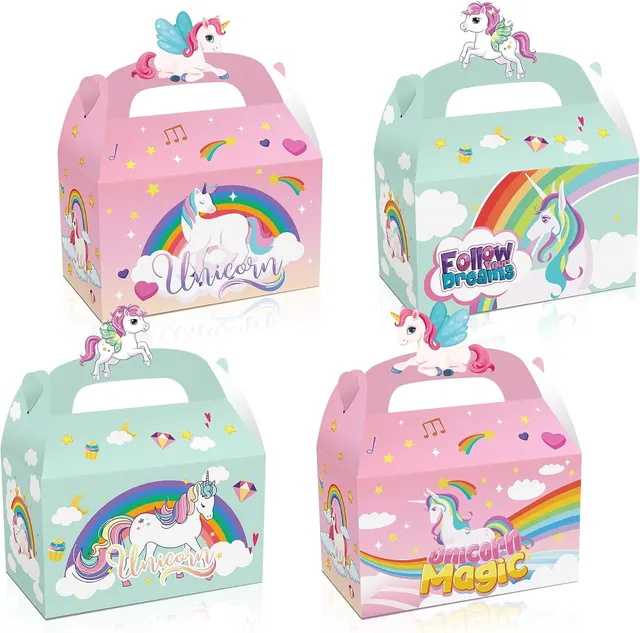 Rainbow Unicorn Kraft Paper Favor Boxes w/ Handle, 24-Pack